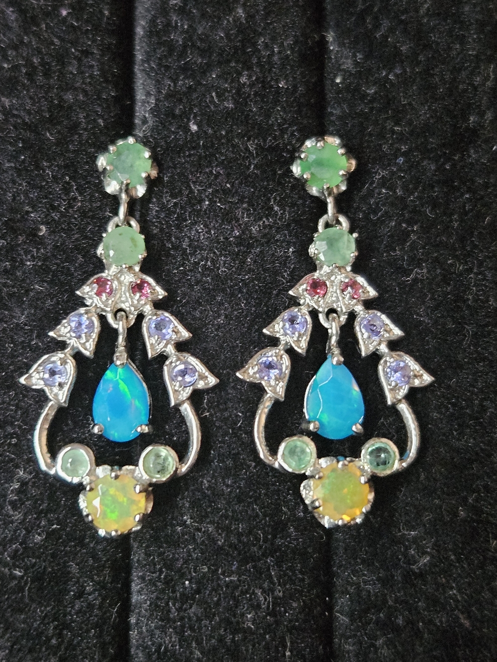 925S Multi Natural Gemstones Drop Earrings